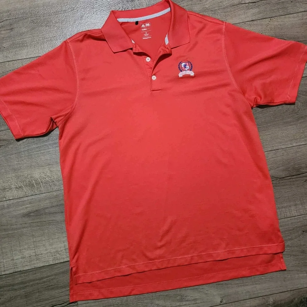 Adidas Golf Climalite Polo Shirt Mens XL Orange Legends Crest Textured Short Slv